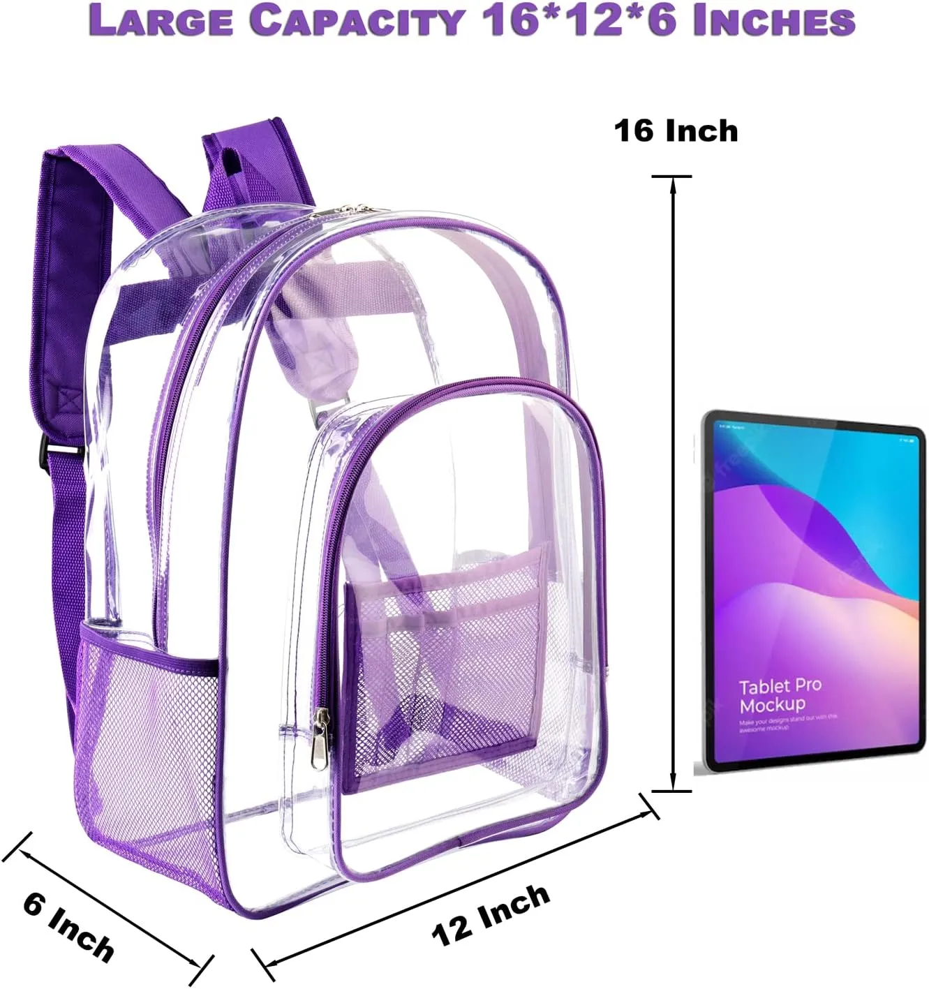 Keepcross Purple Clear Backpack for Girls Women,Heavy Duty PVC Transparent Bookbag with Reinforced Straps for School Work