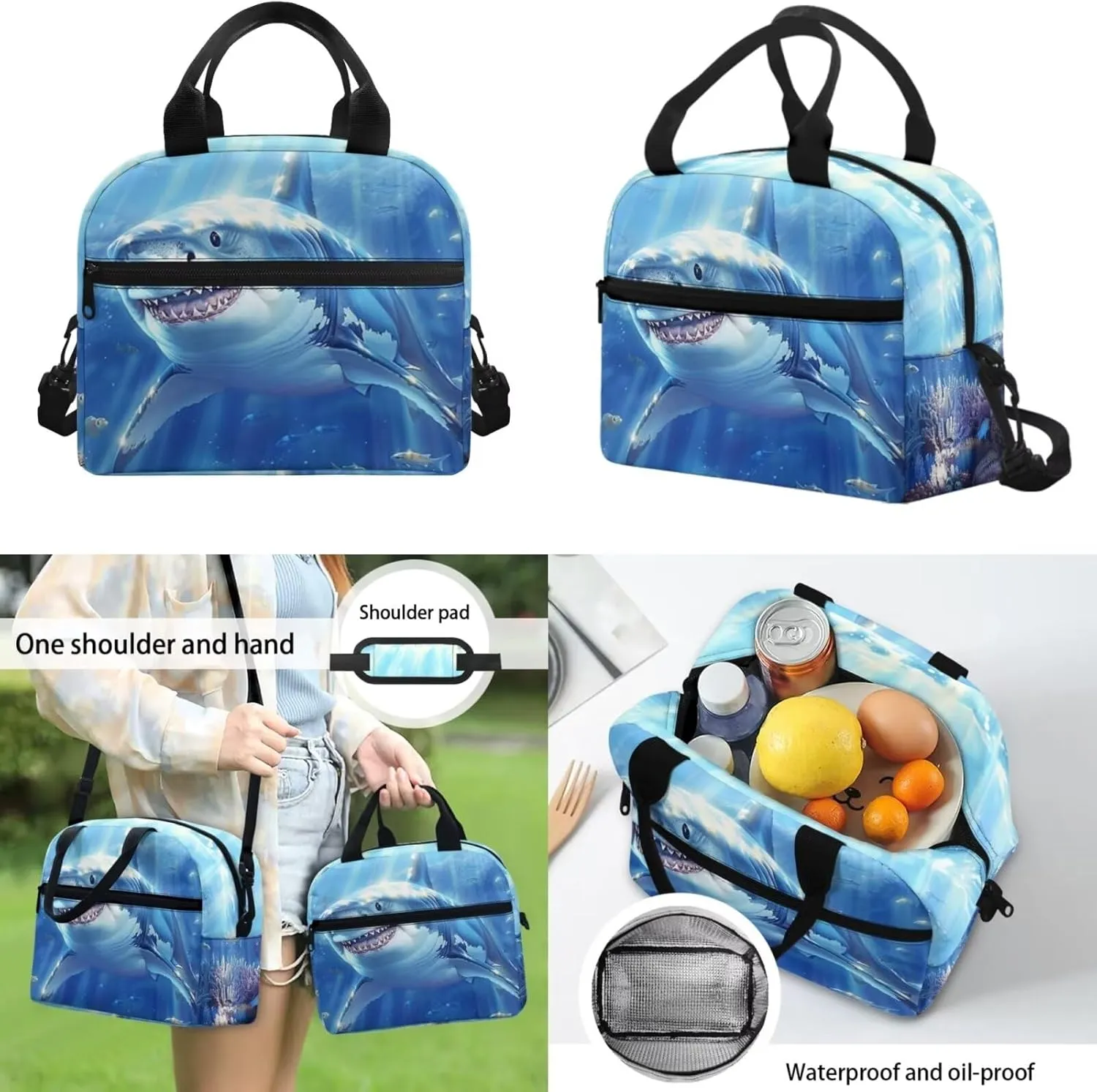 Kids Backpack with Lunch Box Shark Middle School Bookbags for 5th Grade Girls 10-12/8-10/12-14 Sea Ocean Book Bag for Teen Boys Lunch Bag Pencil Case Student Back Pack Lunchbox Set Schoolbag