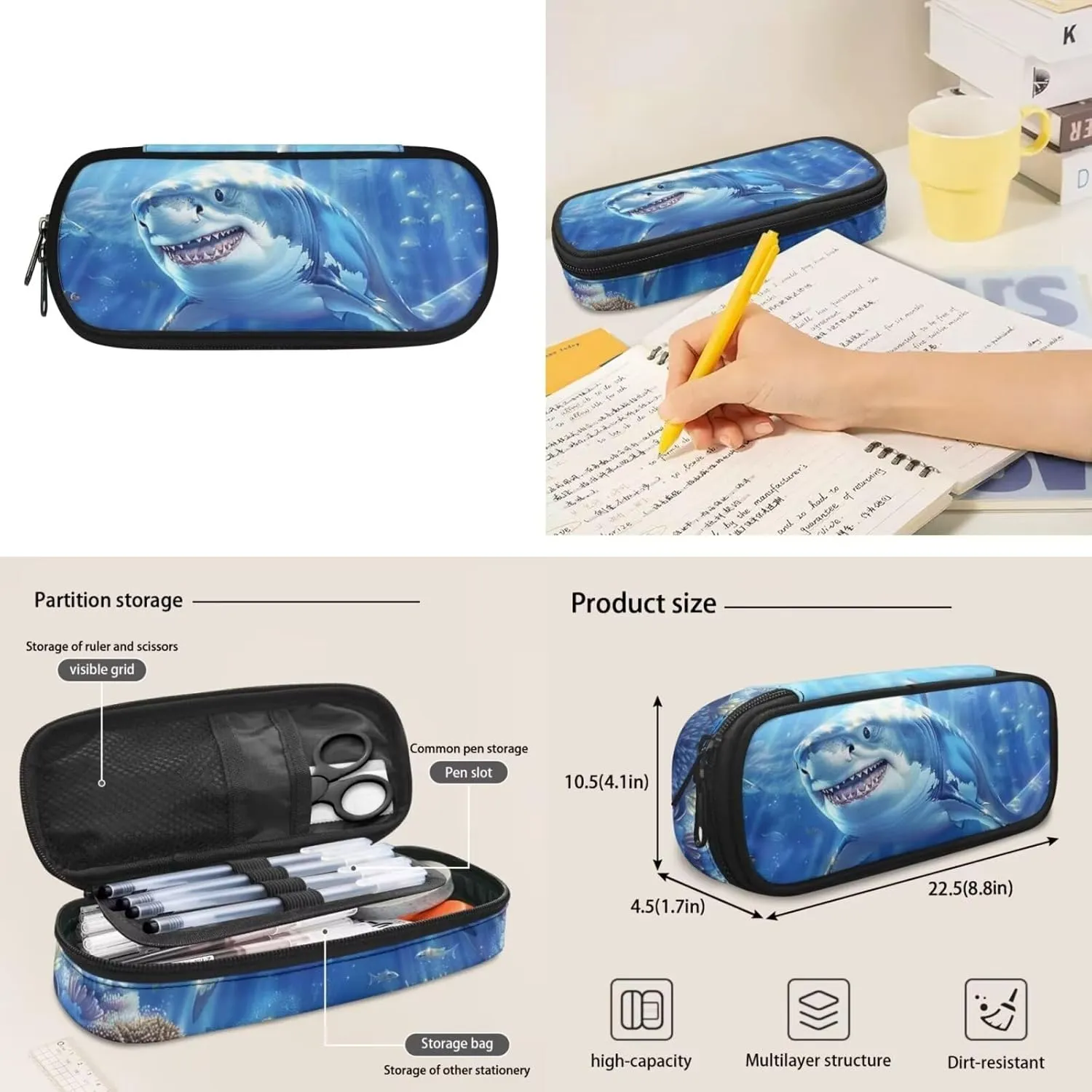 Kids Backpack with Lunch Box Shark Middle School Bookbags for 5th Grade Girls 10-12/8-10/12-14 Sea Ocean Book Bag for Teen Boys Lunch Bag Pencil Case Student Back Pack Lunchbox Set Schoolbag