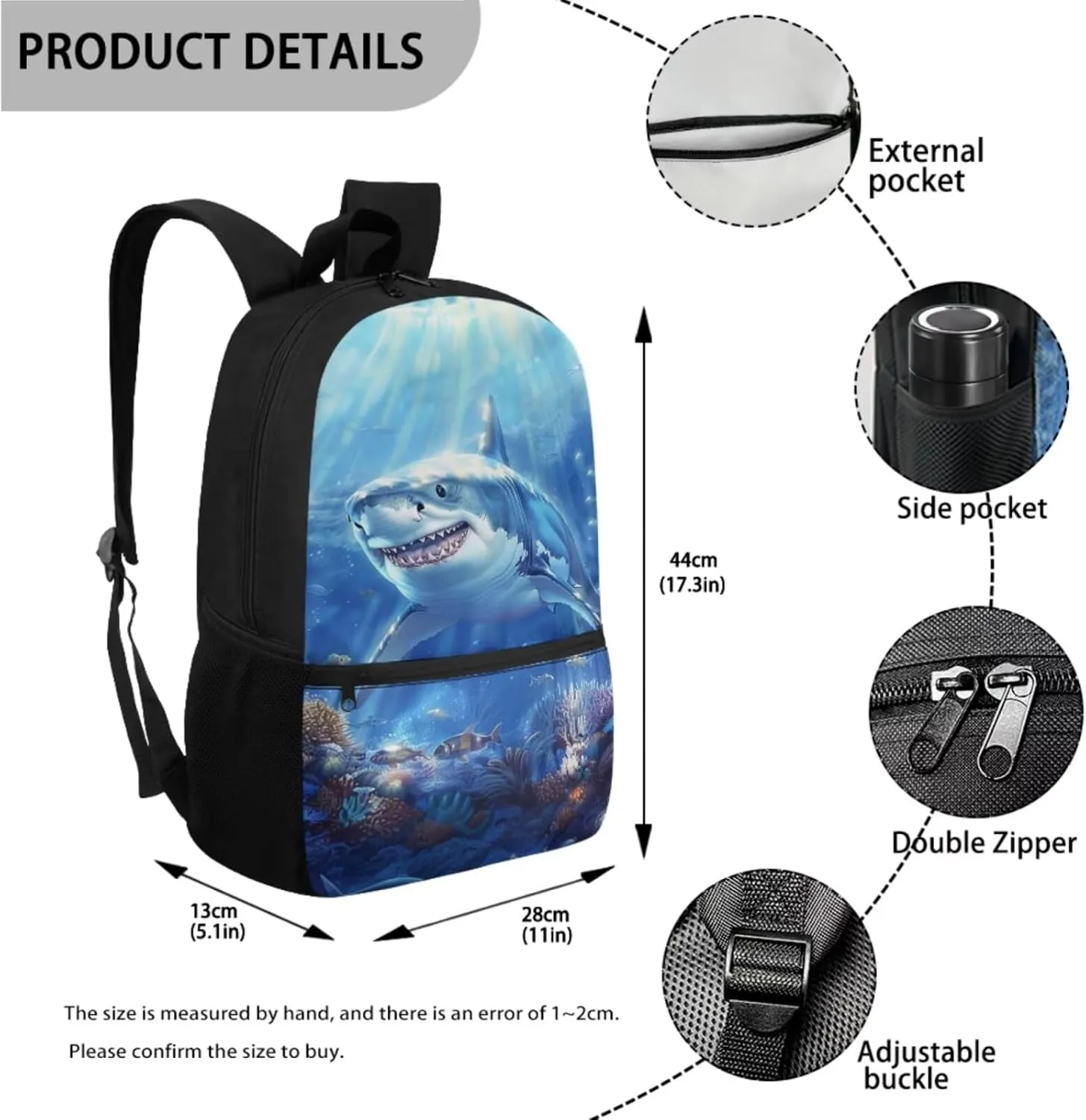 Kids Backpack with Lunch Box Shark Middle School Bookbags for 5th Grade Girls 10-12/8-10/12-14 Sea Ocean Book Bag for Teen Boys Lunch Bag Pencil Case Student Back Pack Lunchbox Set Schoolbag