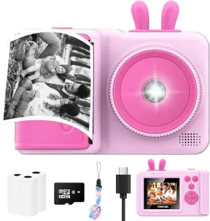 Kids Camera Instant Print Camera for Kids,1080P Children Instant Cameras Toddler Camera Toy, for Girl Age 3-12, Travel Kids Digital Camera Toys for 3 4 5 6 7 8 9 10 Year Old Boys (Pink)
