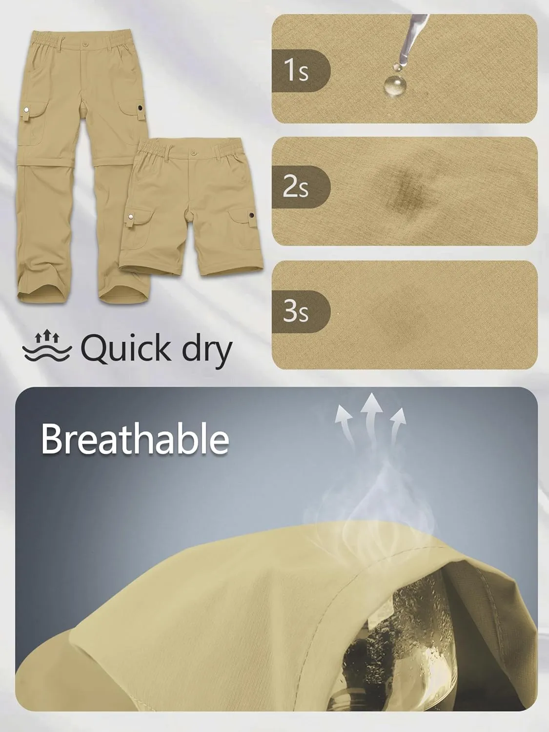 Kids' Cargo Pants, Boys Convertible Hiking Pants, Boy Zip Off Outdoor Casual Pants Quick Dry Climbing Trousers for Youth