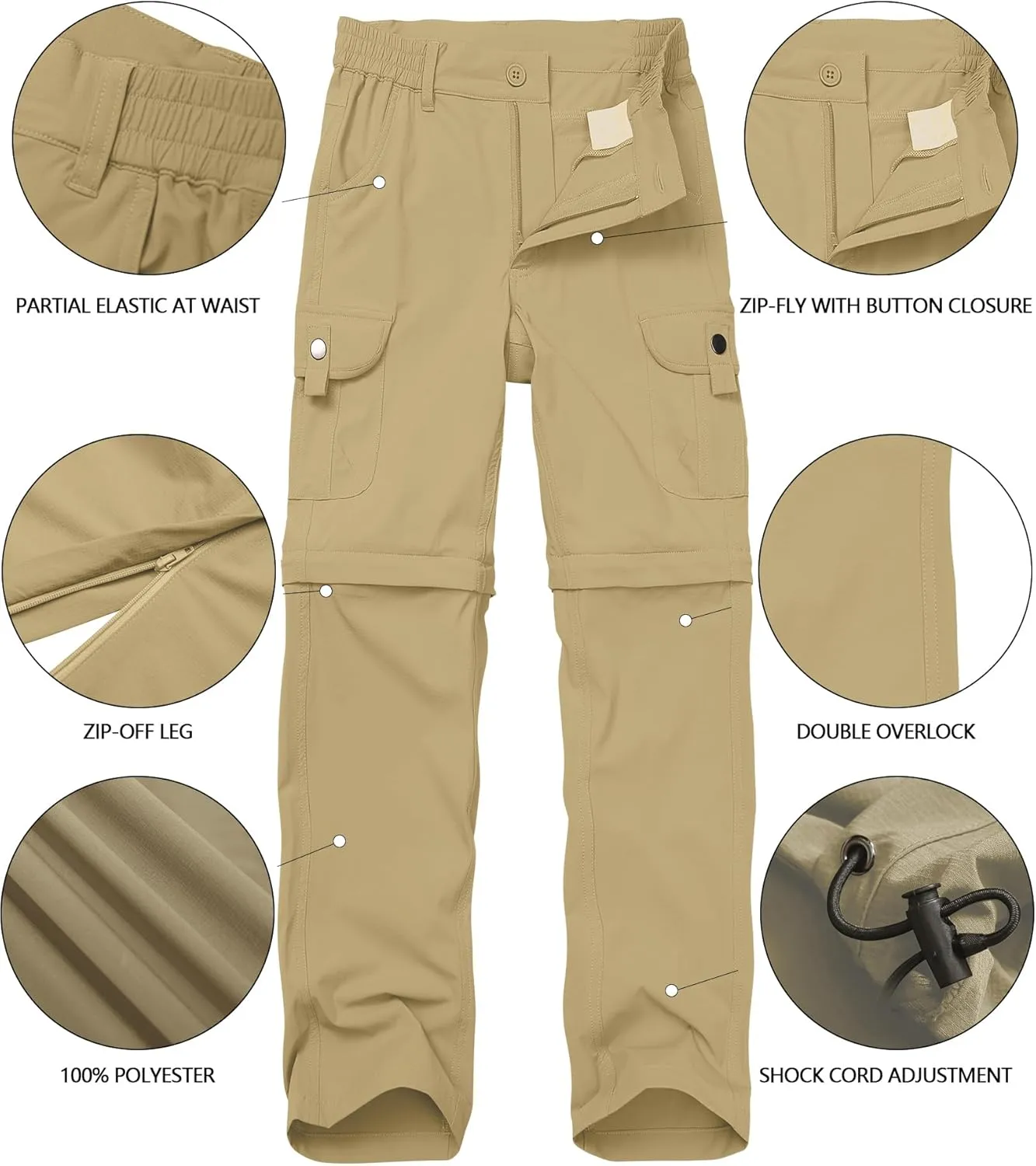 Kids' Cargo Pants, Boys Convertible Hiking Pants, Boy Zip Off Outdoor Casual Pants Quick Dry Climbing Trousers for Youth