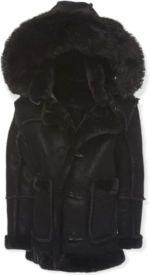 Kids Faux Shearling Suede Jacket with Detachable Fur Hood, Sizes 8-12