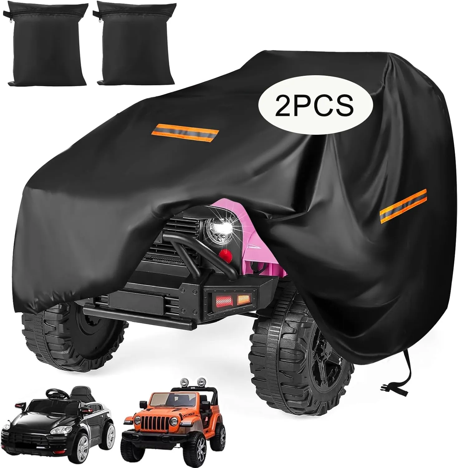 Kids Ride On Car Cover 2PCS,Large Power Wheels Cover Waterproof,Heavy Duty 420D Universal Toy Car Cover for Power Wheels Jeep & Toddler Electric Vehicles,All Season Protection,with 3 Reflective Strips