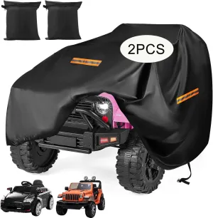 Kids Ride On Car Cover 2PCS,Large Power Wheels Cover Waterproof,Heavy Duty 420D Universal Toy Car Cover for Power Wheels Jeep & Toddler Electric Vehicles,All Season Protection,with 3 Reflective Strips