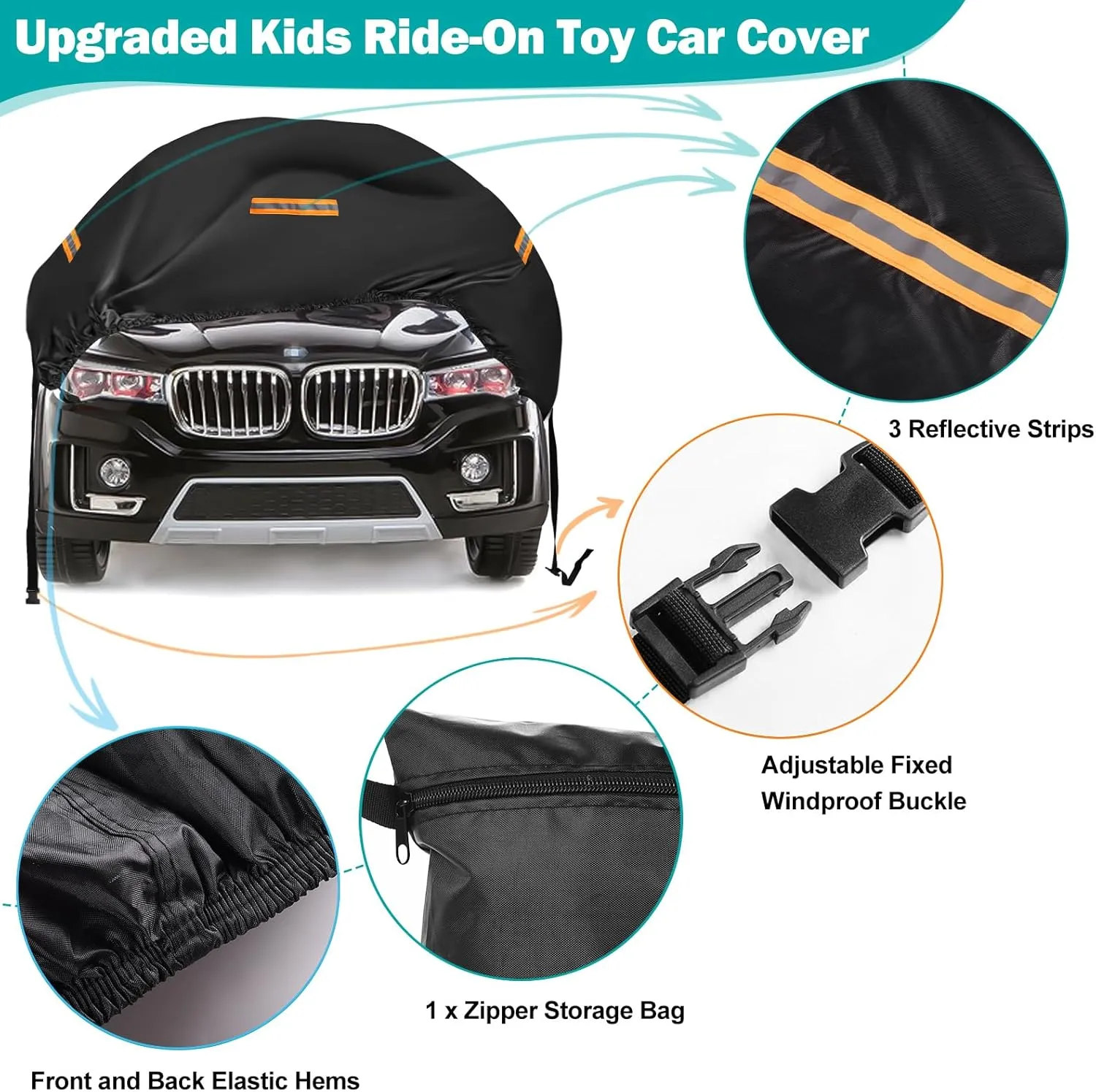 Kids Ride On Car Cover 2PCS,Large Power Wheels Cover Waterproof,Heavy Duty 420D Universal Toy Car Cover for Power Wheels Jeep & Toddler Electric Vehicles,All Season Protection,with 3 Reflective Strips