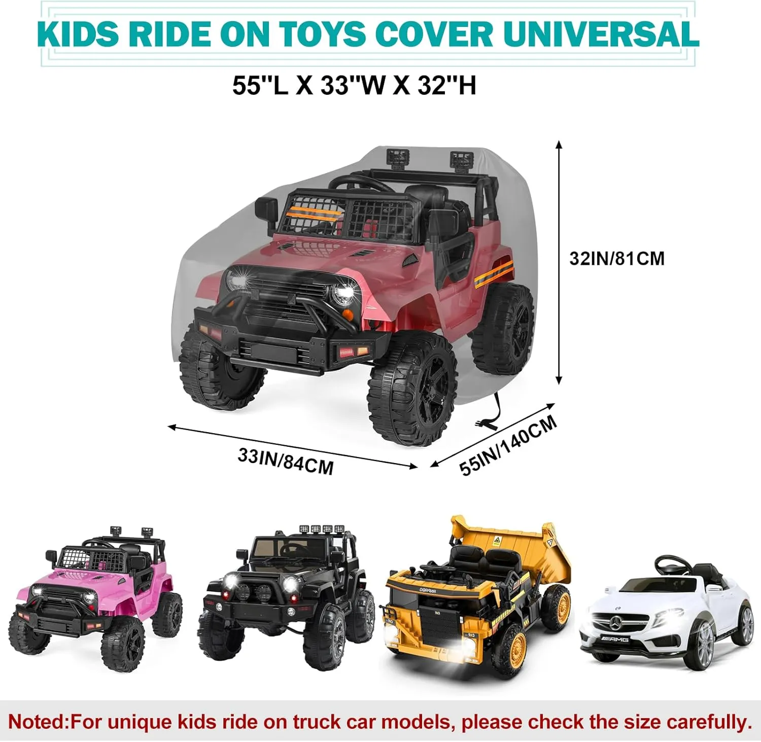 Kids Ride On Car Cover 2PCS,Large Power Wheels Cover Waterproof,Heavy Duty 420D Universal Toy Car Cover for Power Wheels Jeep & Toddler Electric Vehicles,All Season Protection,with 3 Reflective Strips