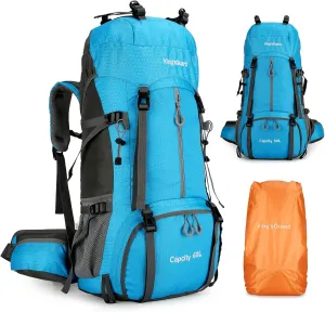 King'sGuard 60L Hiking Backpack, Waterproof Camping Backpacking Backpack for Men Outdoor Climbing Daypack (Light-Blue)