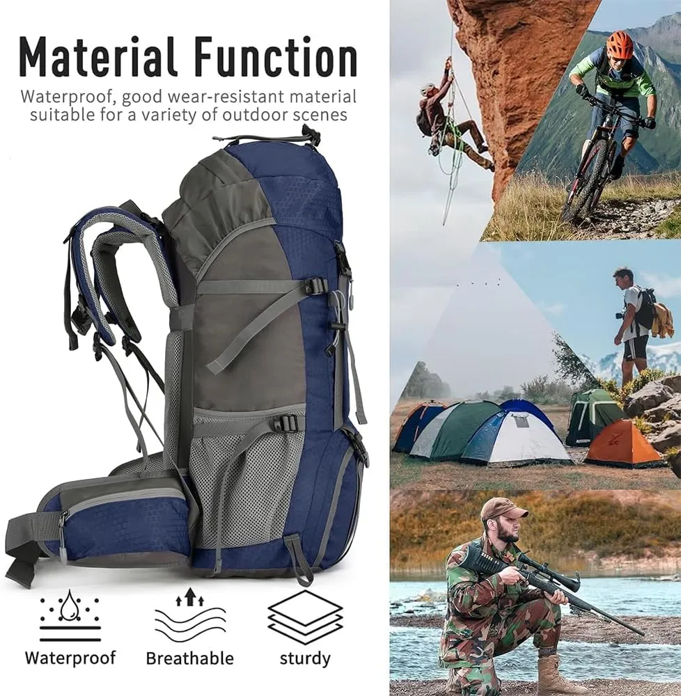 King'sGuard 60L Hiking Backpack, Waterproof Camping Backpacking Backpack for Men Outdoor Climbing Daypack (Navy-Blue)