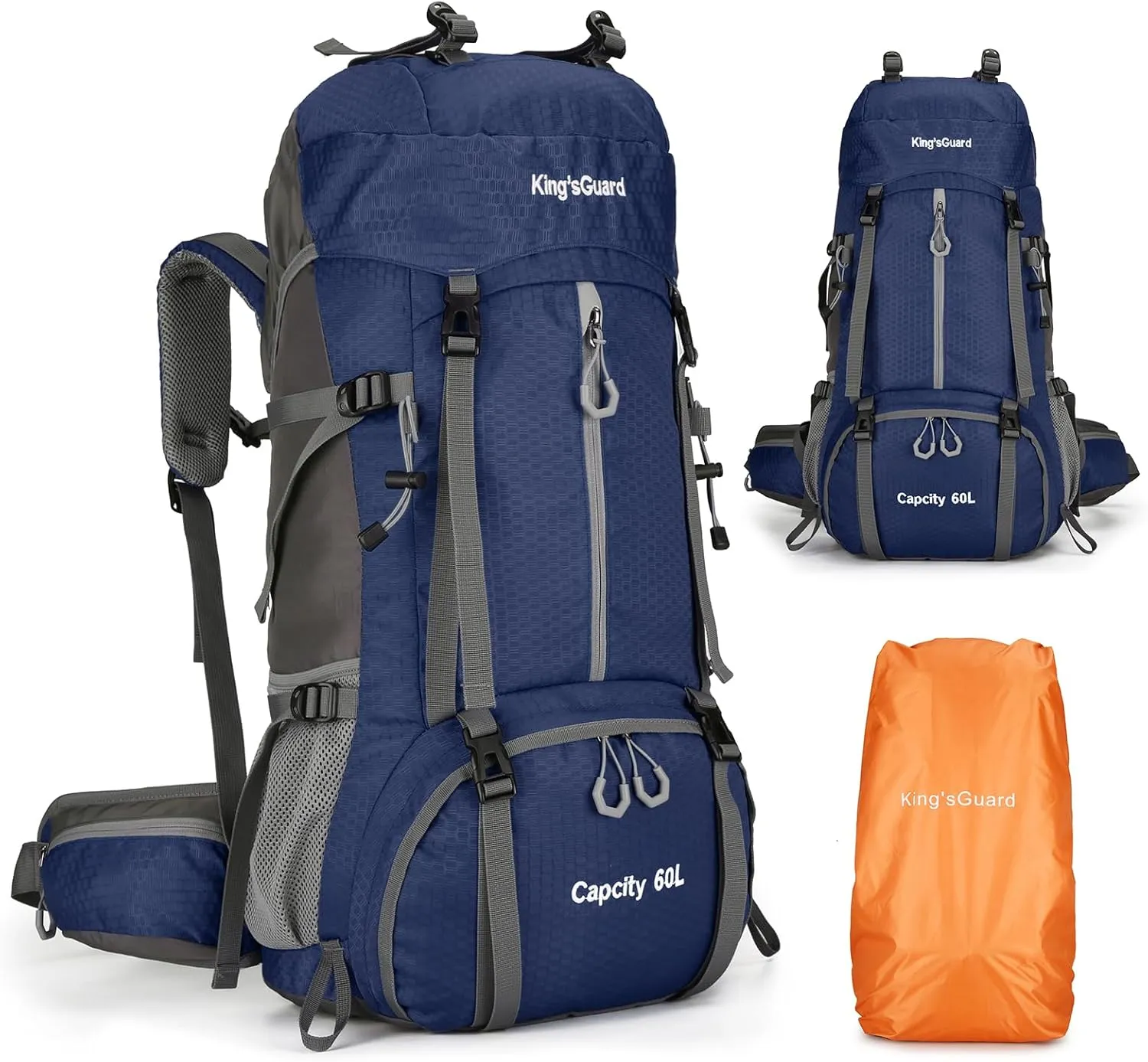 King'sGuard 60L Hiking Backpack, Waterproof Camping Backpacking Backpack for Men Outdoor Climbing Daypack (Navy-Blue)