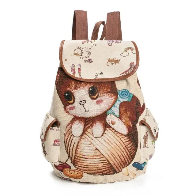 Kitten Pattern Canvas Kids Child Backpack