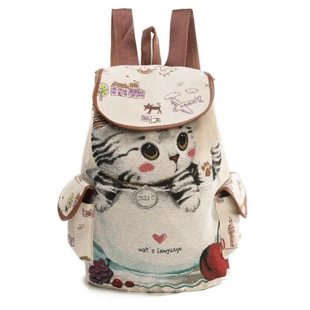 Kitten Pattern Canvas Kids Child Backpack