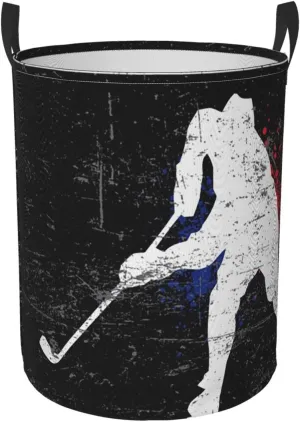 KiuLoam Vintage Ice Hockey Player 19.6 Inches Large Storage Basket with Handles Collapsible Portable Laundry Fabric Hampers Tote Bag for Toys Clothing Organization