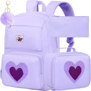 KLFVB Girls Backpack, 17.5" Cute Seuqins Aesthetic Bookbag, Water Resistant College School Bag for Women Teens Middle Primary Students - Love Purple