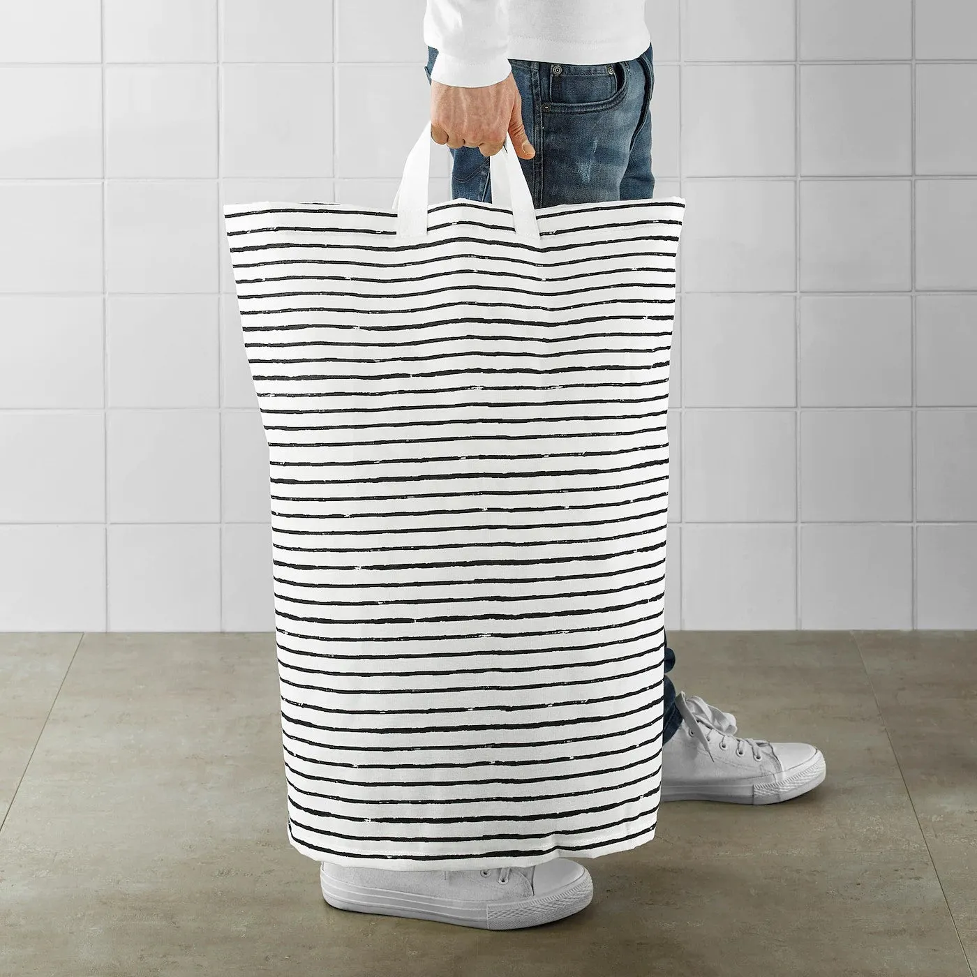KLUNKA Laundry bag, white/black 60 l, 30364372