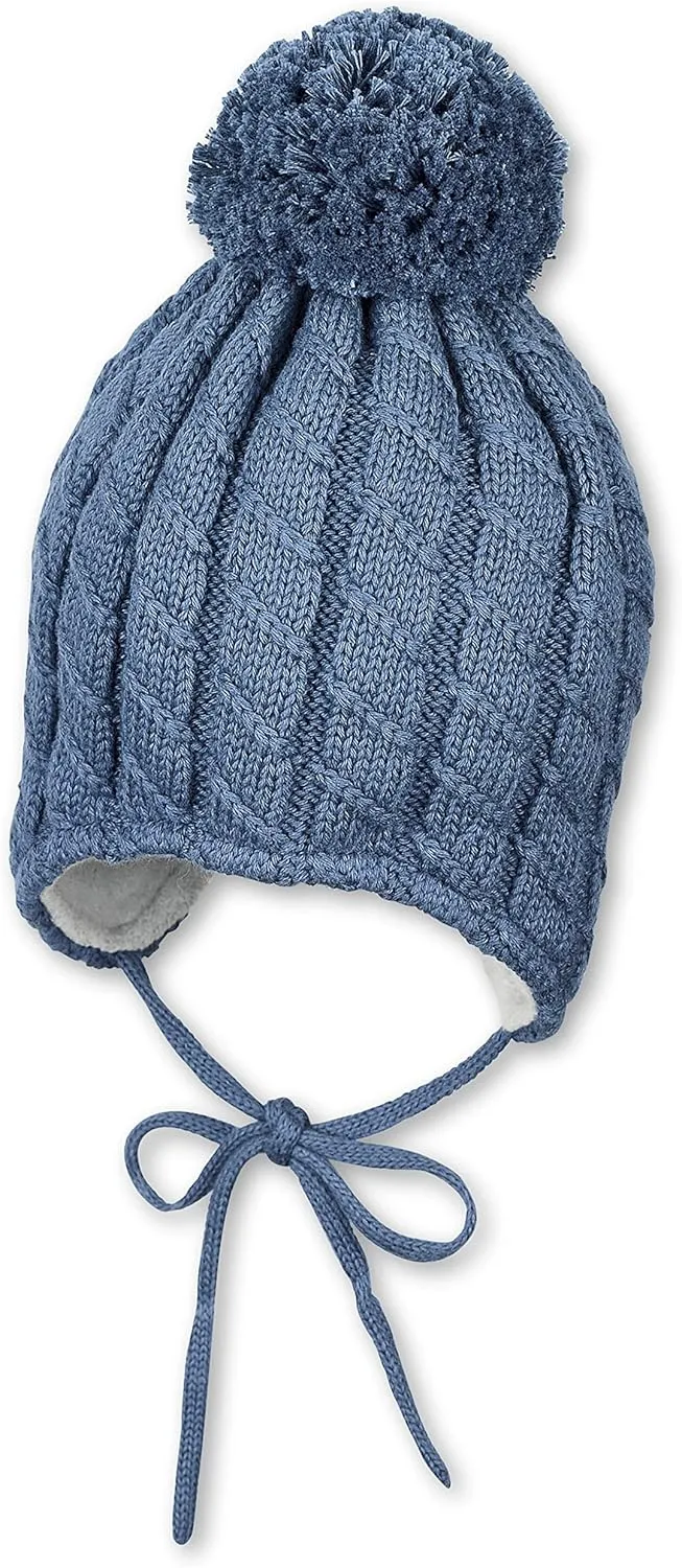 Knitted hat with pompom braid pattern boys Hat