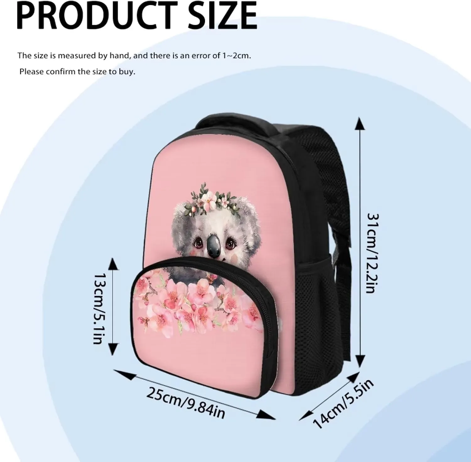 Koala Backpack for Girls Peach Blossom Bookbags for Kids Anti Theft Schoolbag Lightweight Travel Satchel Cool Casual School Bags for Girl Boys Elementary Middle School Casual Daypacks