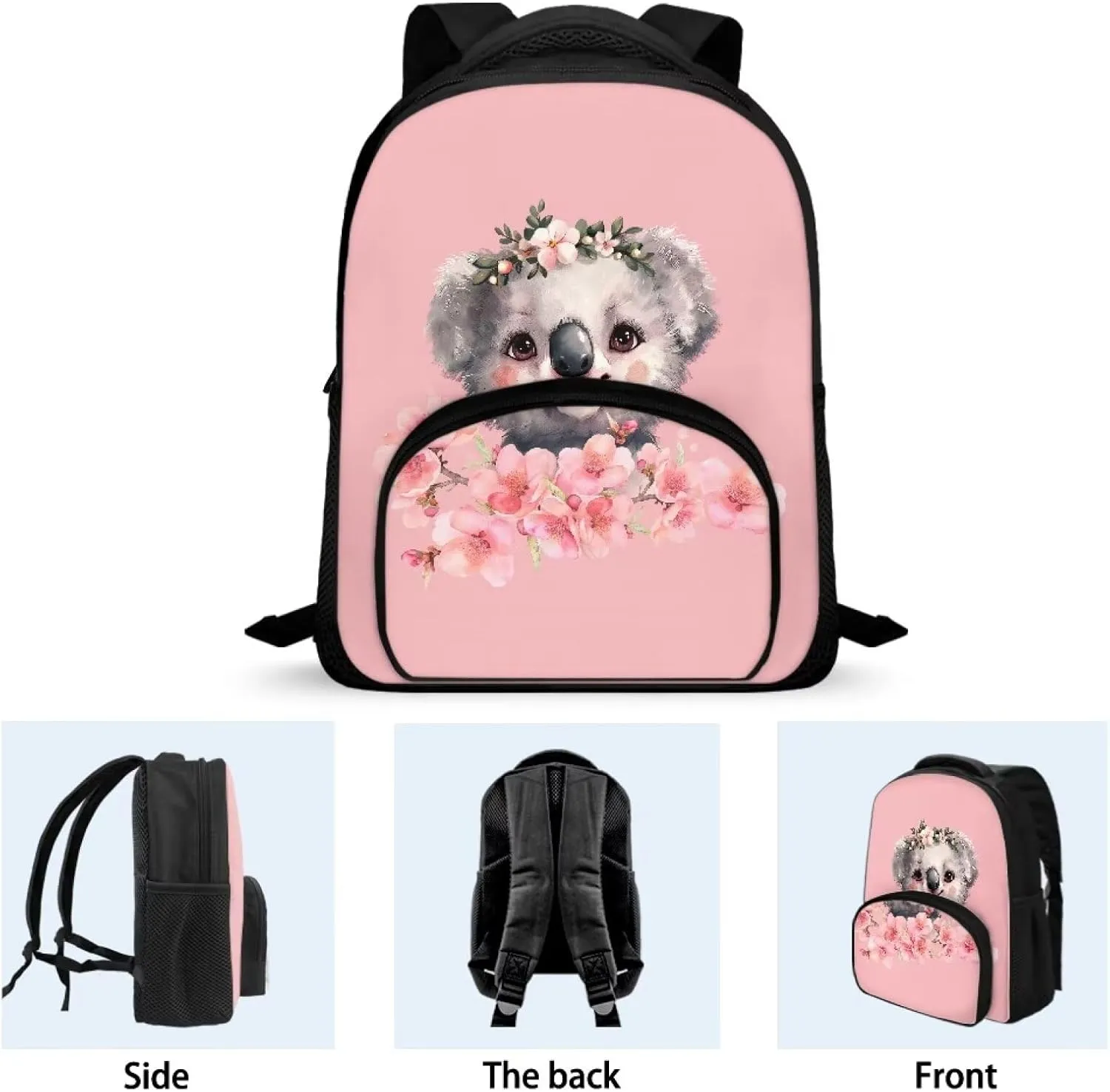 Koala Backpack for Girls Peach Blossom Bookbags for Kids Anti Theft Schoolbag Lightweight Travel Satchel Cool Casual School Bags for Girl Boys Elementary Middle School Casual Daypacks