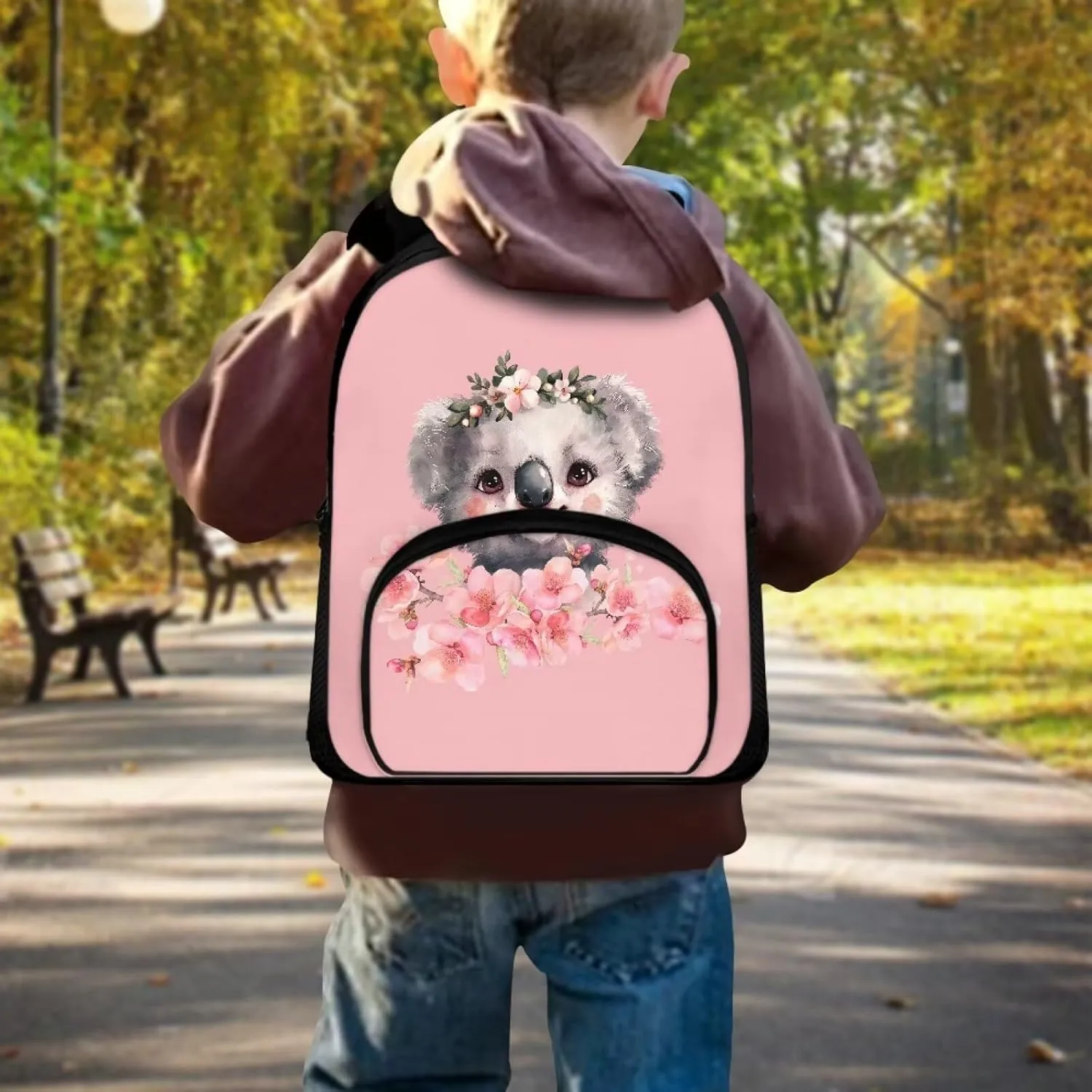 Koala Backpack for Girls Peach Blossom Bookbags for Kids Anti Theft Schoolbag Lightweight Travel Satchel Cool Casual School Bags for Girl Boys Elementary Middle School Casual Daypacks