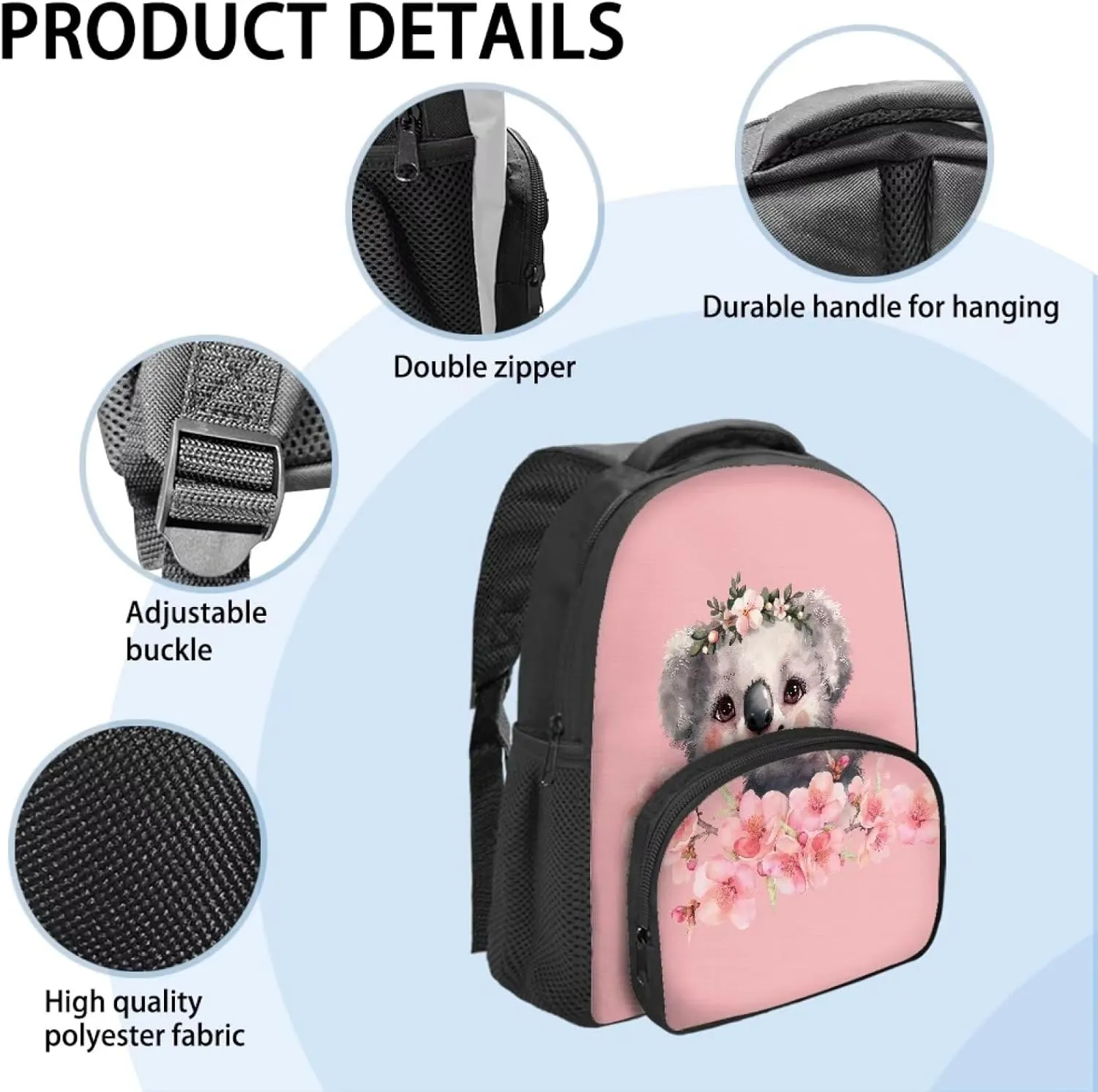 Koala Backpack for Girls Peach Blossom Bookbags for Kids Anti Theft Schoolbag Lightweight Travel Satchel Cool Casual School Bags for Girl Boys Elementary Middle School Casual Daypacks