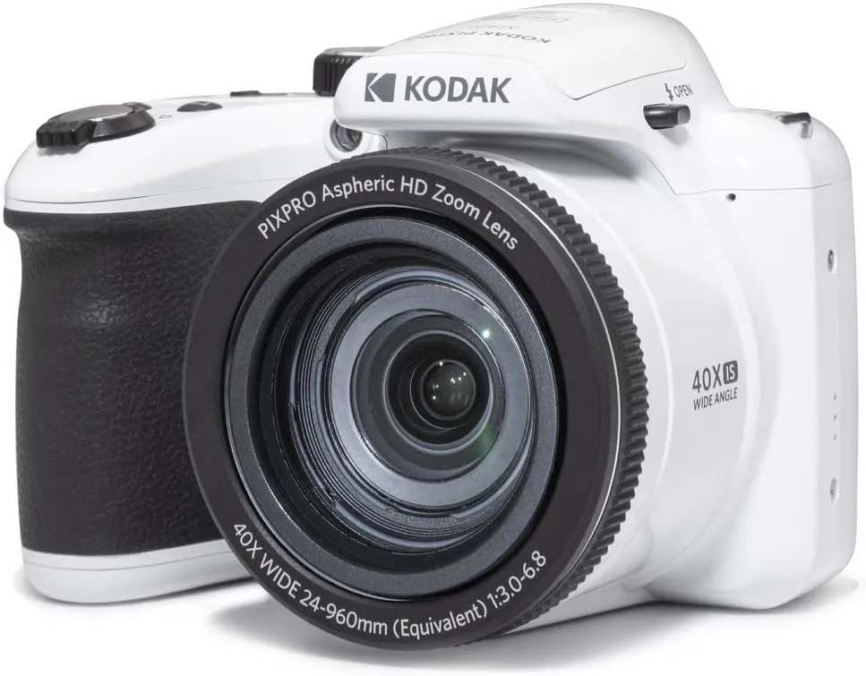 KODAK PIXPRO AZ405-WH 20MP Digital Camera 40X Optical Zoom 24mm Wide Angle Lens Optical Image Stabilization 1080P Full HD Video 3" LCD Vlogging Camera (White), Full Frame