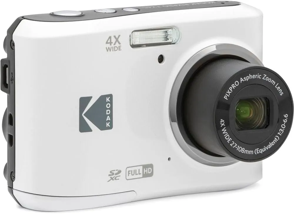 KODAK Pixpro FZ45 Digital Camera Bundle, Includes: SanDisk 64GB SDXC Memory Card, Spare Batteries and Card Reader (4 Items) (White)