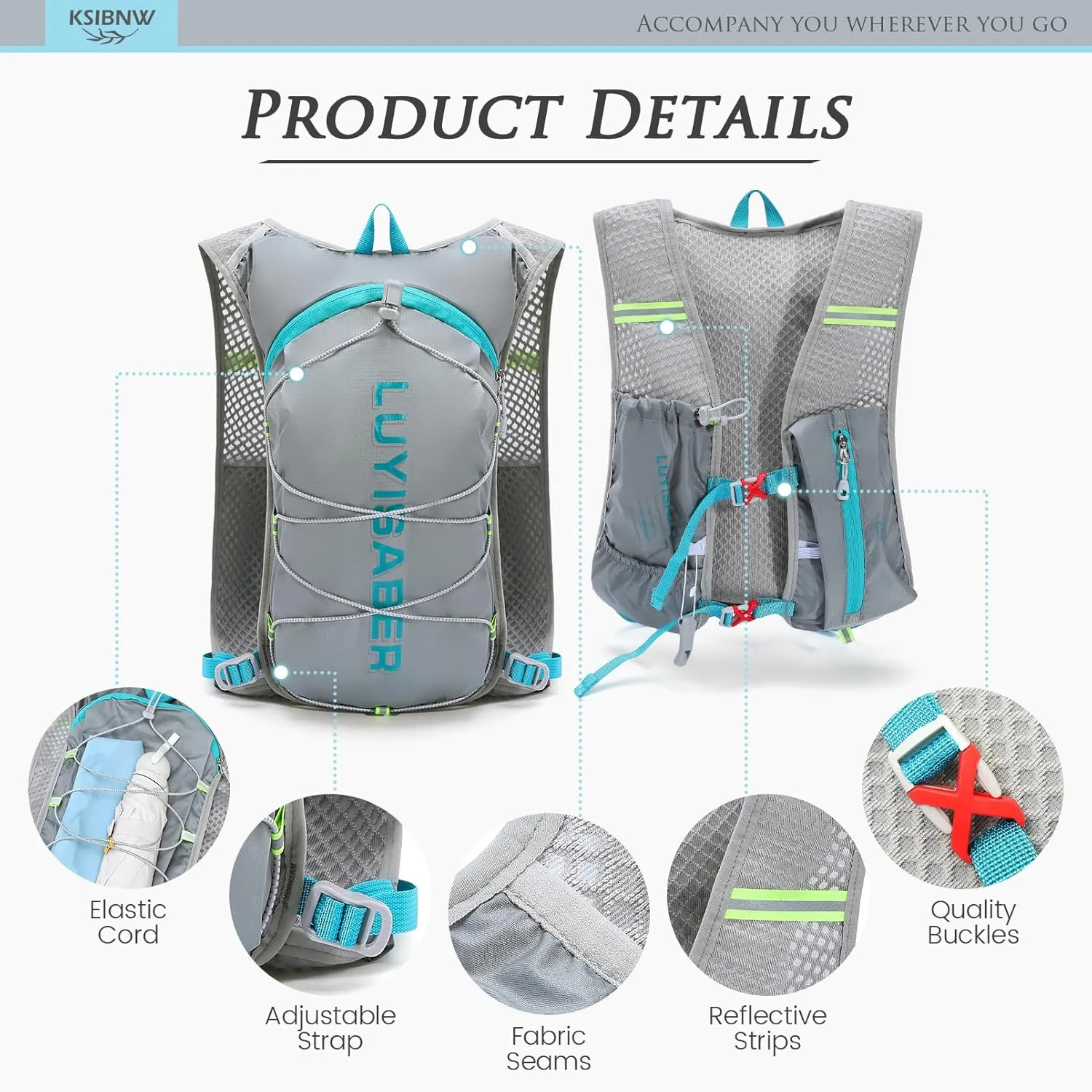 KSIBNW Running Hydration Vest Backpack, Lightweight Hydration Backpack with 1.5L Water Bladder Breathable and Sweatproof Running Rucksack Bladder Bag for Hiking Biking Running Cycling for Women Men