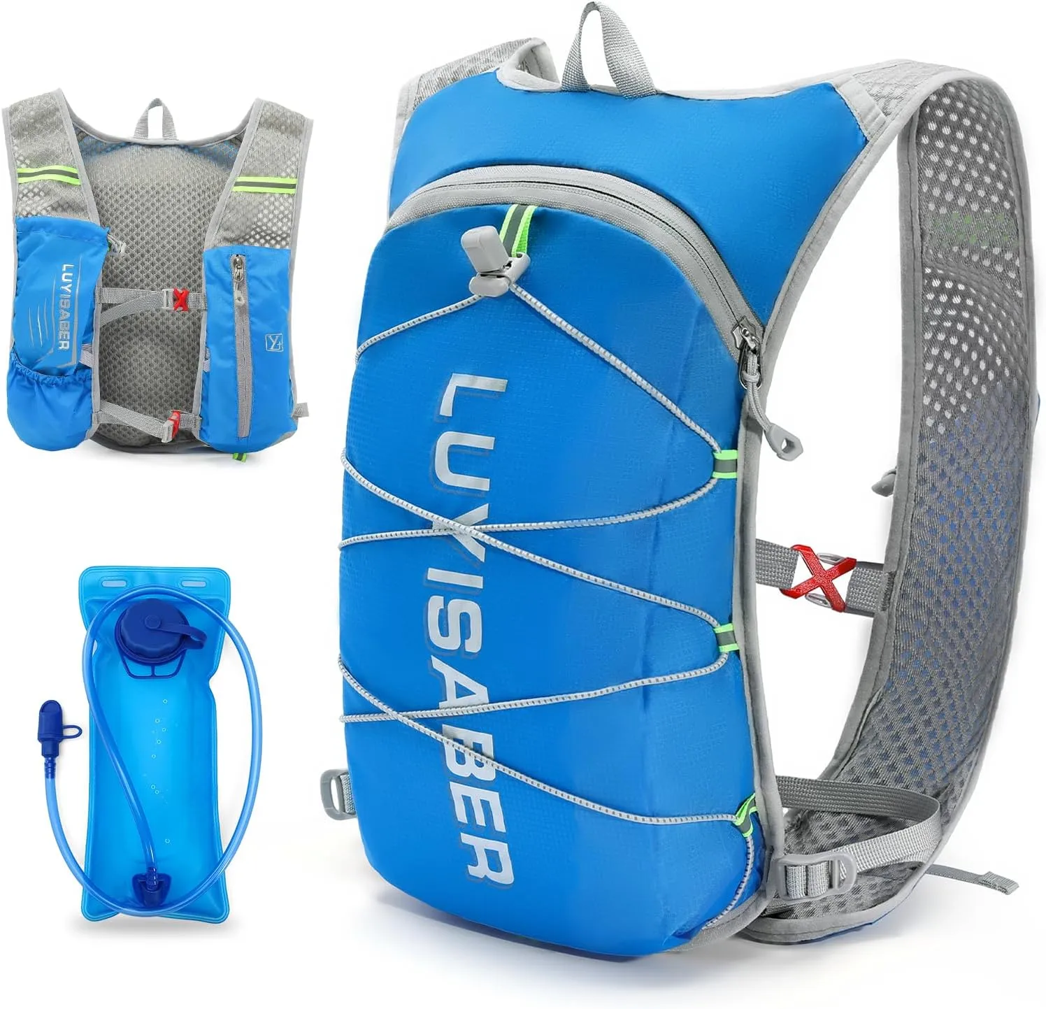KSIBNW Running Hydration Vest Backpack, Lightweight Hydration Backpack with 1.5L Water Bladder Breathable and Sweatproof Running Rucksack Bladder Bag for Hiking Biking Running Cycling for Women Men
