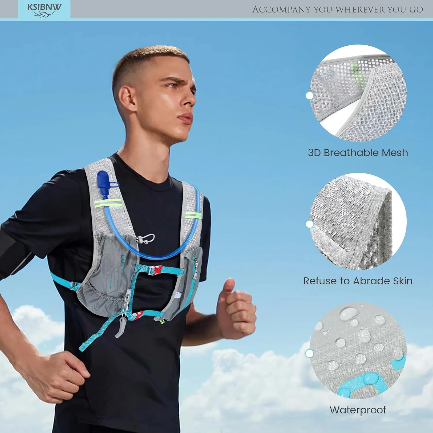 KSIBNW Running Hydration Vest Backpack, Lightweight Hydration Backpack with 1.5L Water Bladder Breathable and Sweatproof Running Rucksack Bladder Bag for Hiking Biking Running Cycling for Women Men