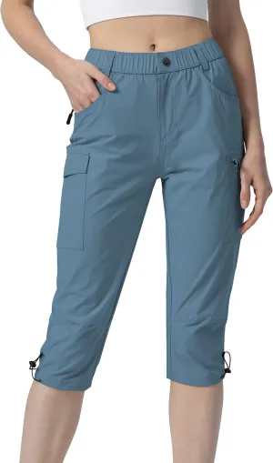 Kuenlun Top Women's Hiking Capri Lightweight Quick Dry Cargo Pants for Travel Outdoor UPF 50 Water Resistant with Zip Pockets
