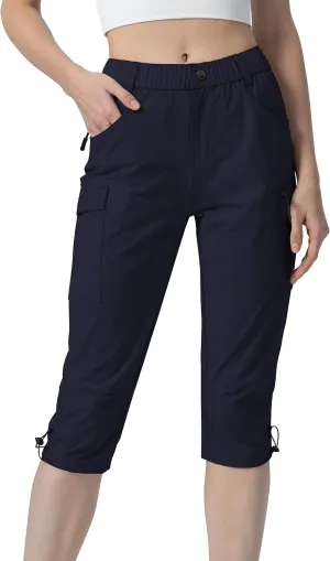 Kuenlun Top Women's Hiking Capri Lightweight Quick Dry Cargo Pants for Travel Outdoor UPF 50 Water Resistant with Zip Pockets