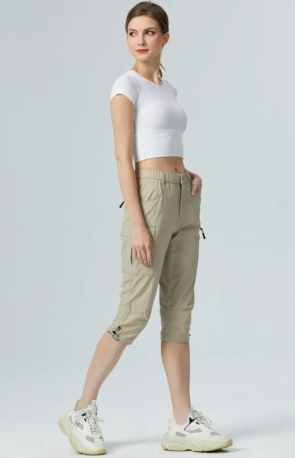 Kuenlun Top Women's Hiking Capri Lightweight Quick Dry Cargo Pants for Travel Outdoor UPF 50 Water Resistant with Zip Pockets