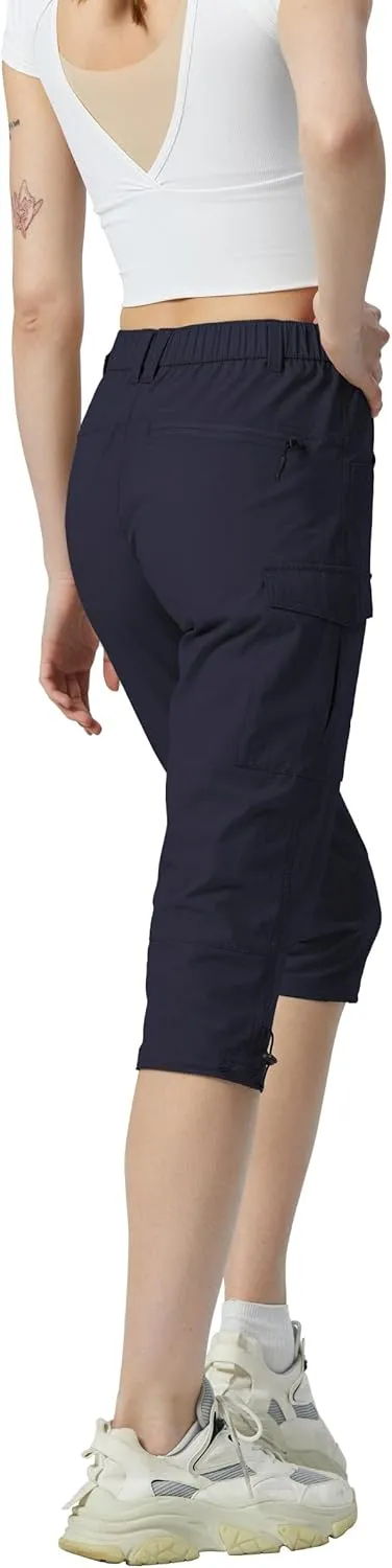 Kuenlun Top Women's Hiking Capri Lightweight Quick Dry Cargo Pants for Travel Outdoor UPF 50 Water Resistant with Zip Pockets