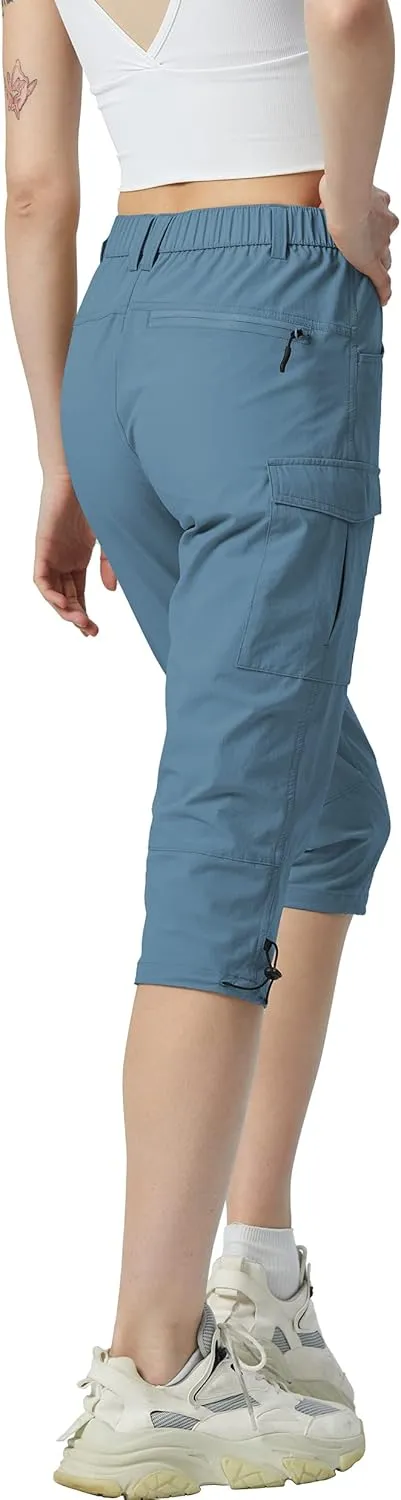 Kuenlun Top Women's Hiking Capri Lightweight Quick Dry Cargo Pants for Travel Outdoor UPF 50 Water Resistant with Zip Pockets