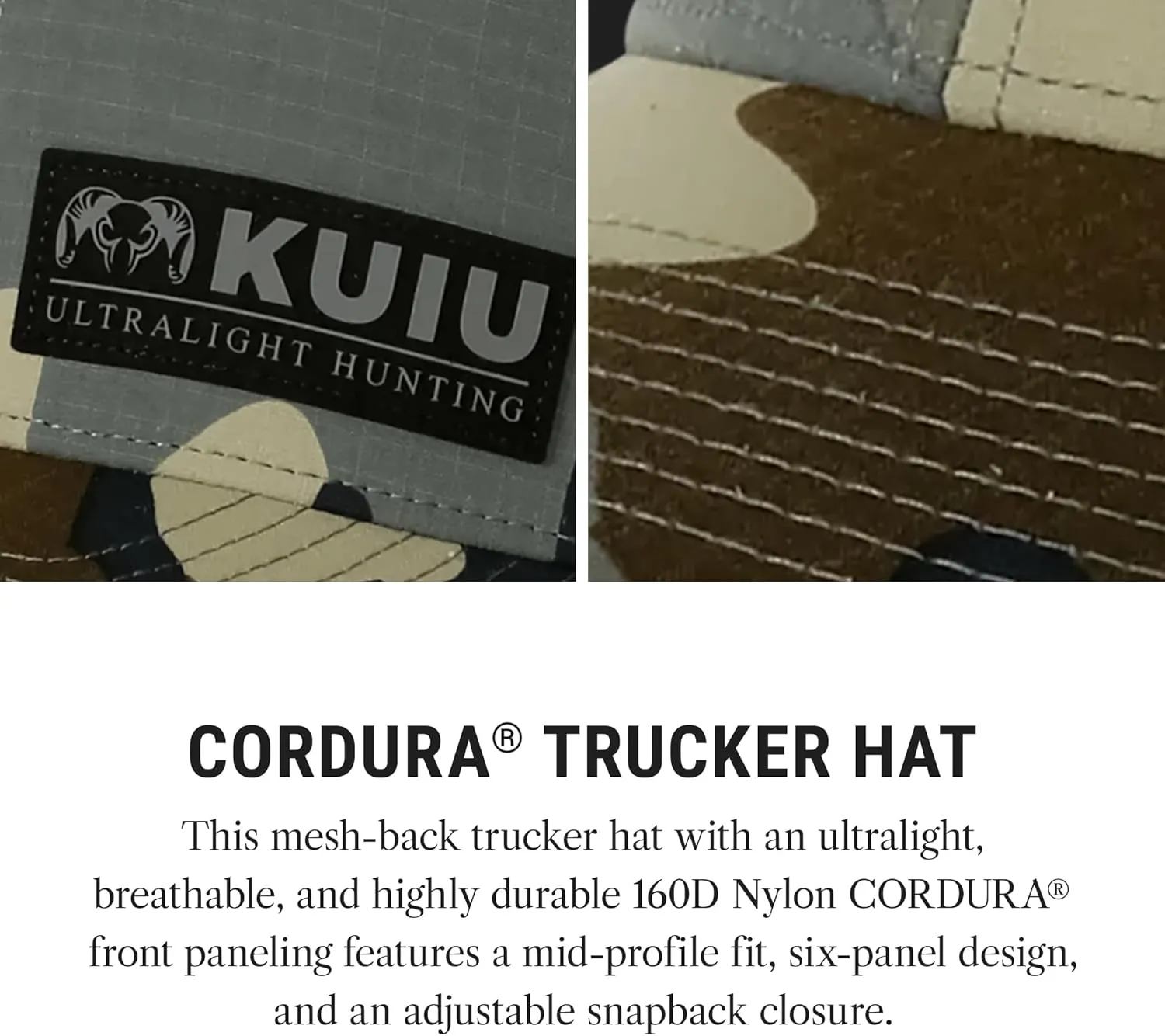 KUIU Cordura® Trucker Hat - Ultralight, Breathable Mesh Back, Adjustable Snapback, 6-Panel Design, DWR Stain-Resistant Visor