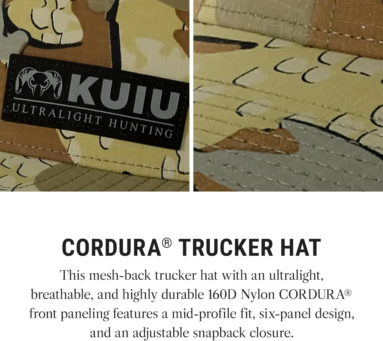 KUIU Cordura® Trucker Hat - Ultralight, Breathable Mesh Back, Adjustable Snapback, 6-Panel Design, DWR Stain-Resistant Visor