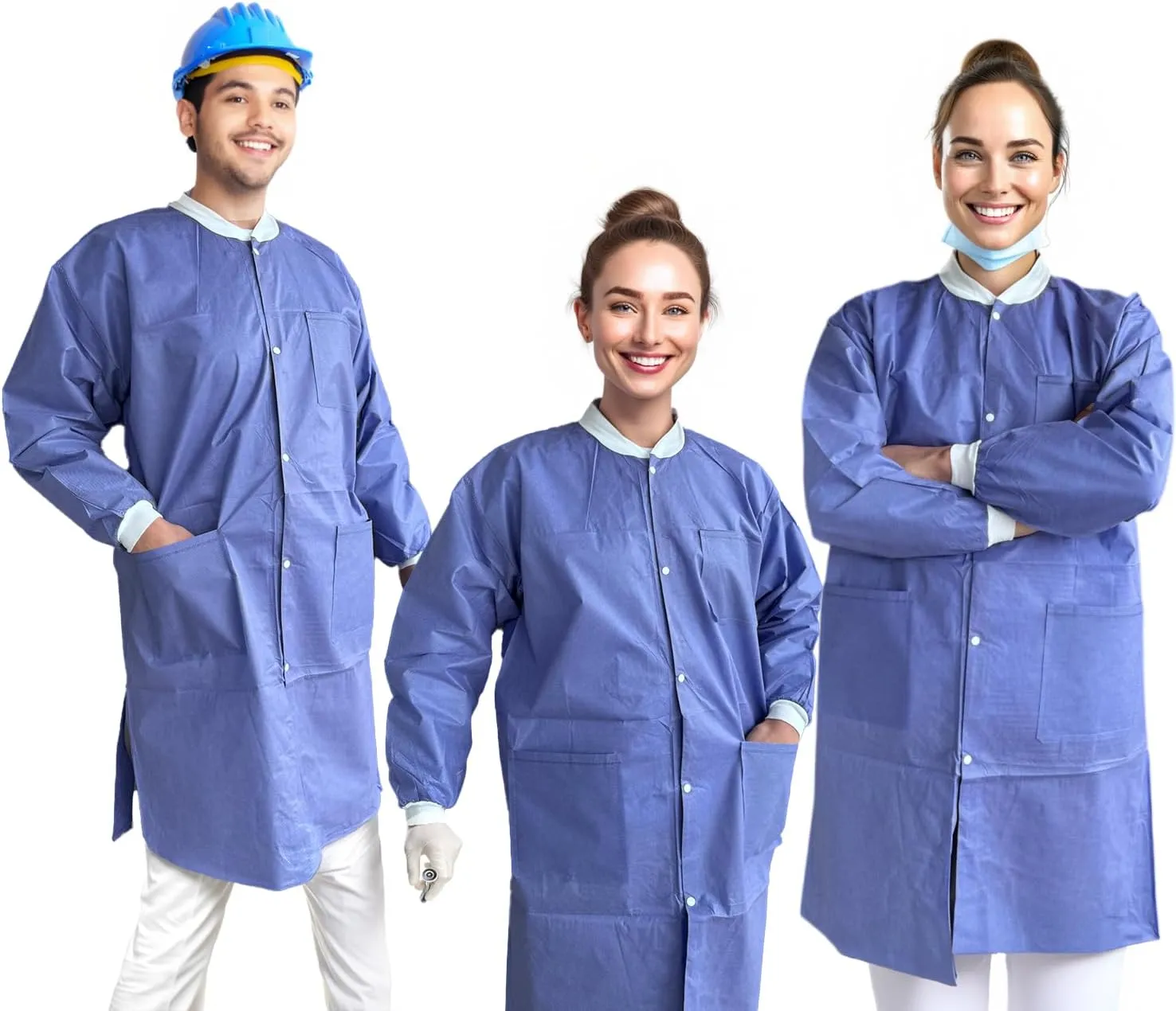 Lab Coats 10 Pack Disposable Waterproof for Paintings, Work, Dental, Breathable Durable, Jacket PPE, Pockets