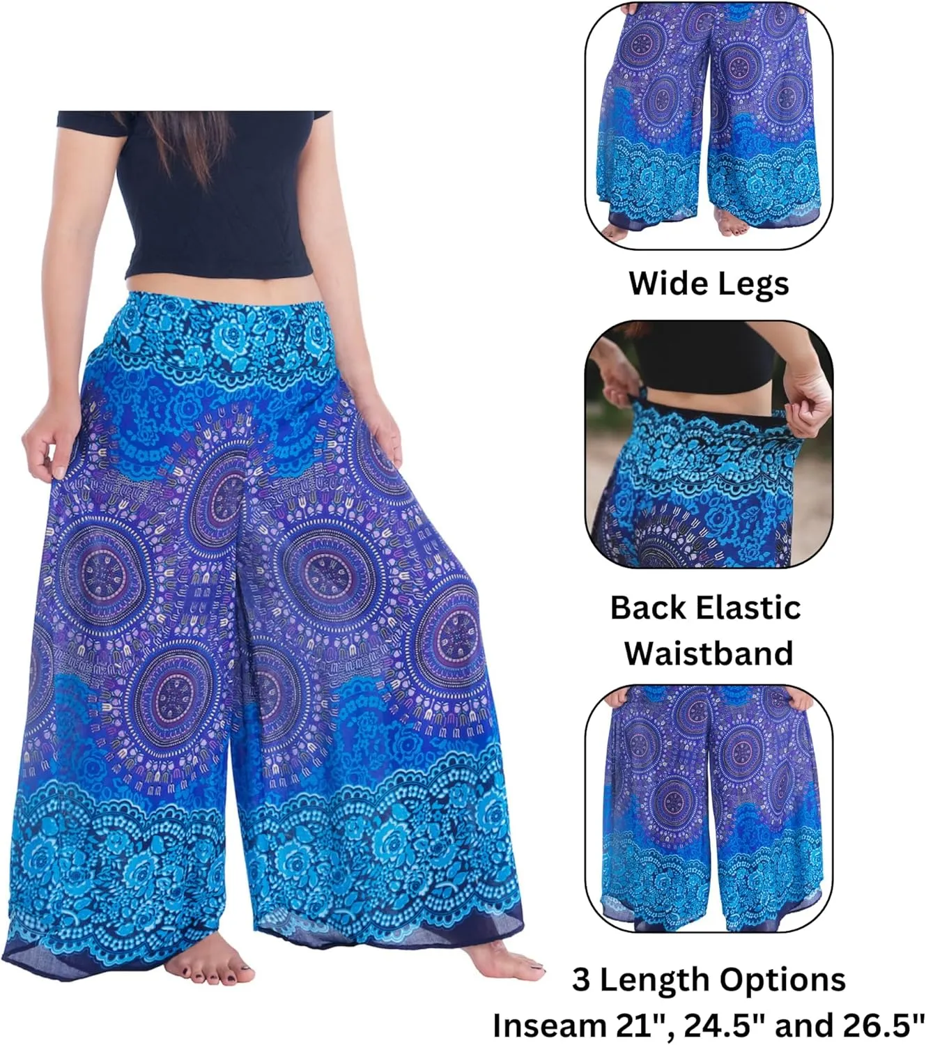 Lannaclothesdesign Palazzo Pants for Women Wide Leg Boho Harem Yoga Pants S M L XL Sizes