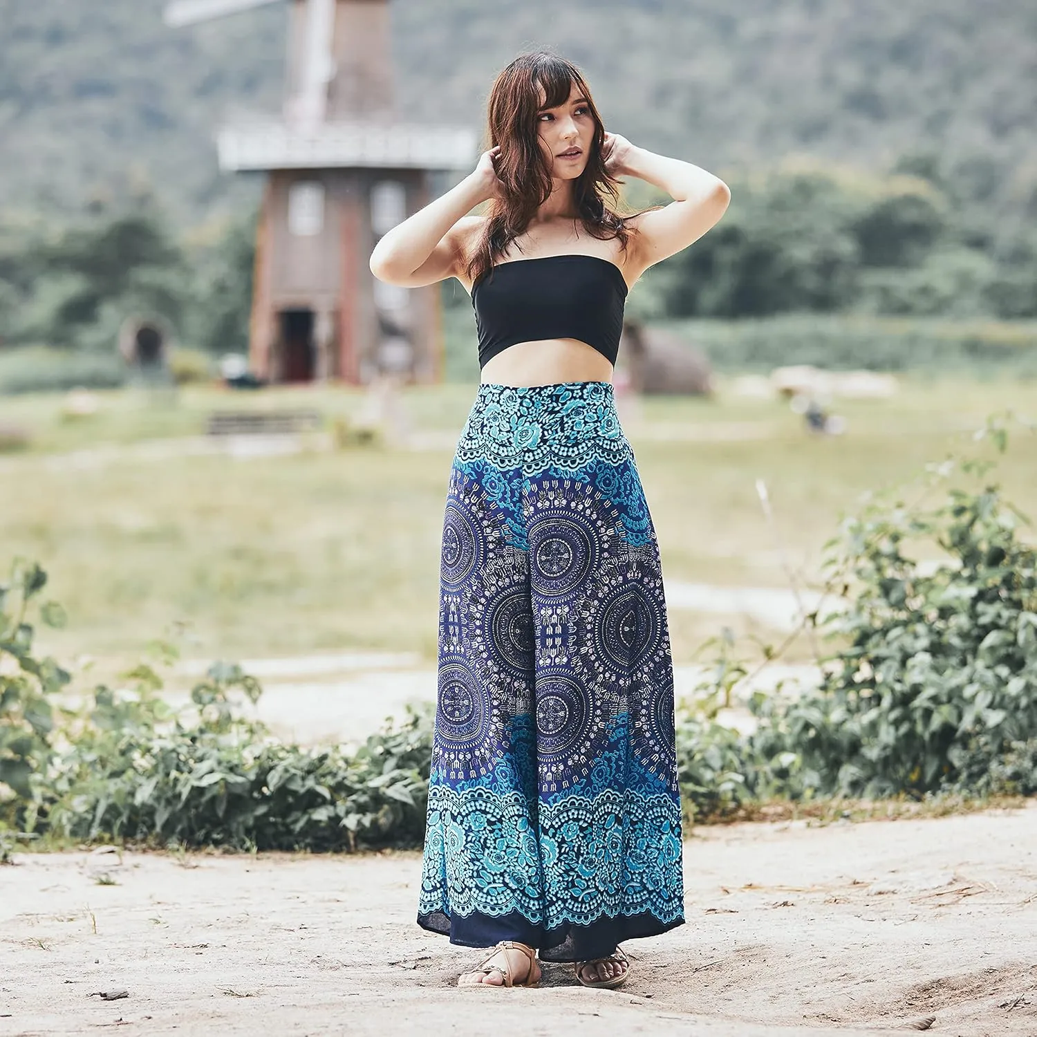 Lannaclothesdesign Palazzo Pants for Women Wide Leg Boho Harem Yoga Pants S M L XL Sizes