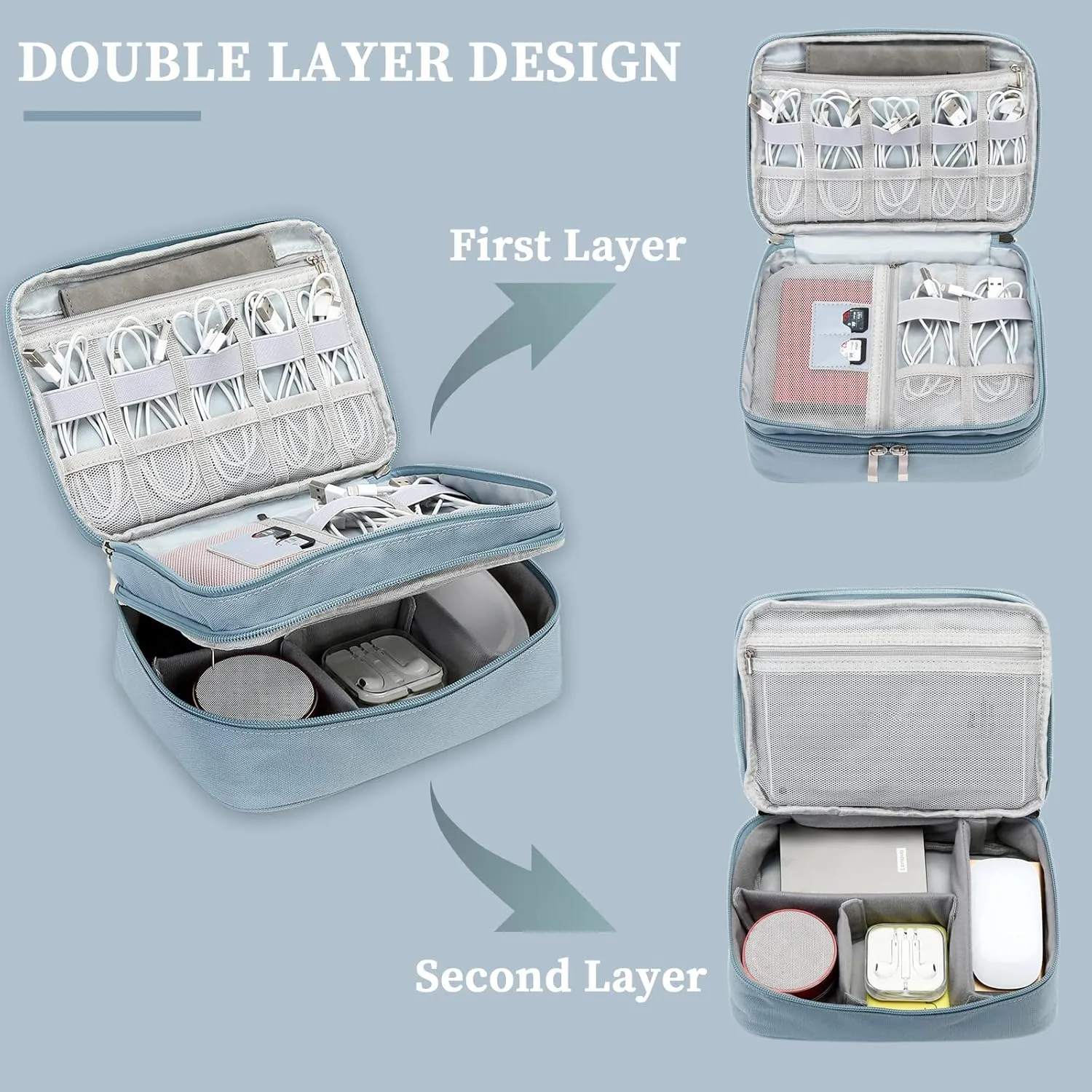 Lanola Universal Cable Organizer Electronics Accessories Cases for Cable, Charger,Power Bank, Phone, USB, SD Card,Memory Cards,Earphone,Flash Drive, Great for Travel and Business - Dark Blue