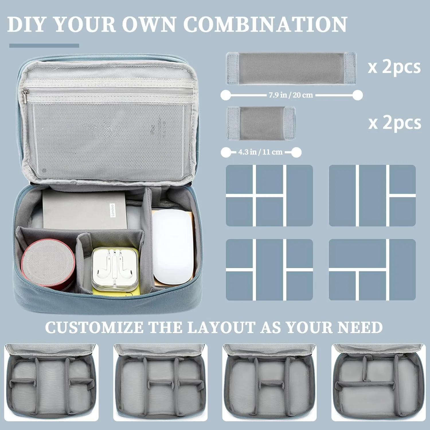 Lanola Universal Cable Organizer Electronics Accessories Cases for Cable, Charger,Power Bank, Phone, USB, SD Card,Memory Cards,Earphone,Flash Drive, Great for Travel and Business - Dark Blue