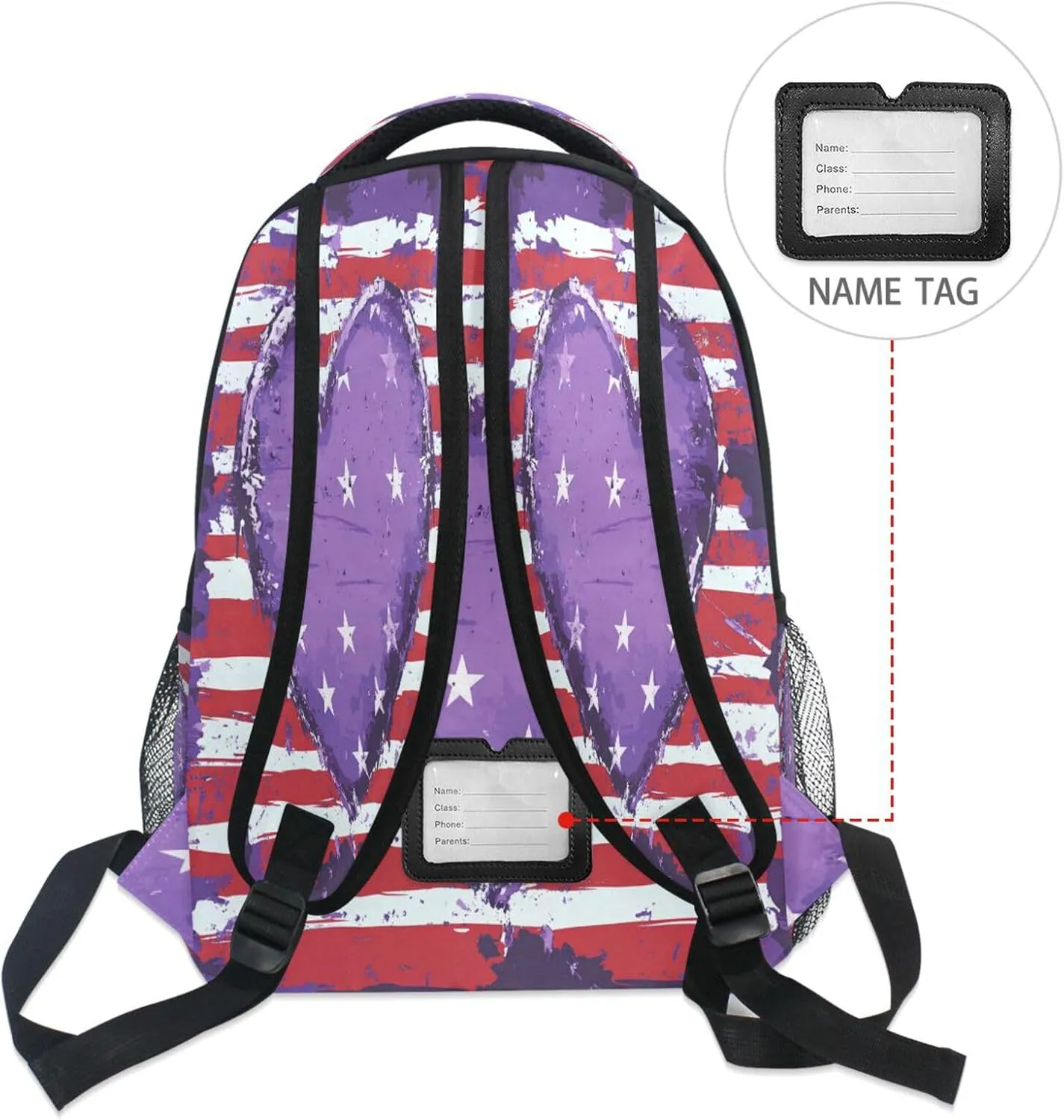 Laptop Backpack for Women Men Waterproof Backpack With Water Bottle Pocket with Chest Strap for Travel Trip Purple Heart Day Army