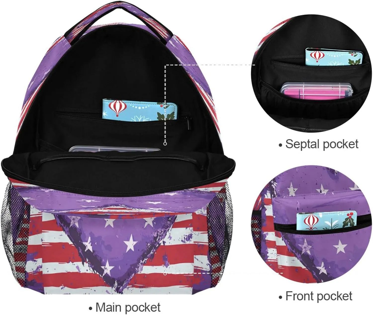 Laptop Backpack for Women Men Waterproof Backpack With Water Bottle Pocket with Chest Strap for Travel Trip Purple Heart Day Army