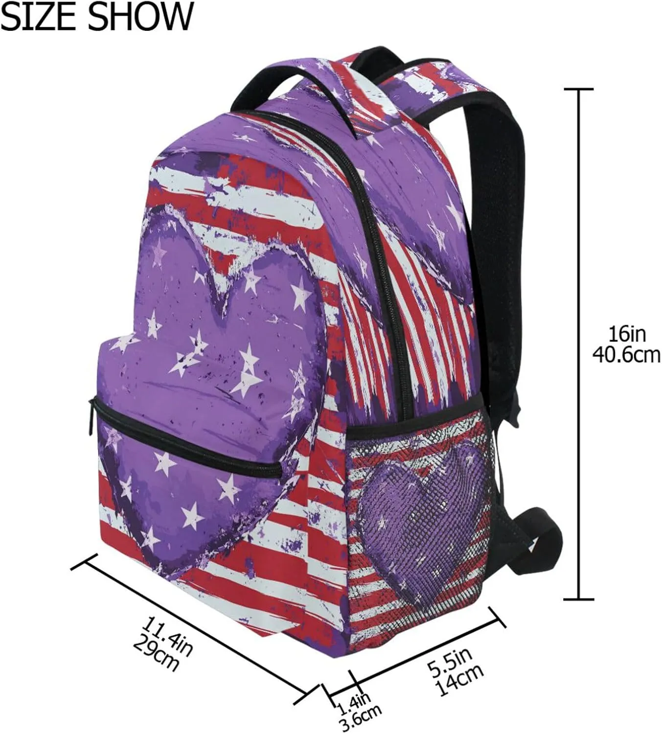 Laptop Backpack for Women Men Waterproof Backpack With Water Bottle Pocket with Chest Strap for Travel Trip Purple Heart Day Army