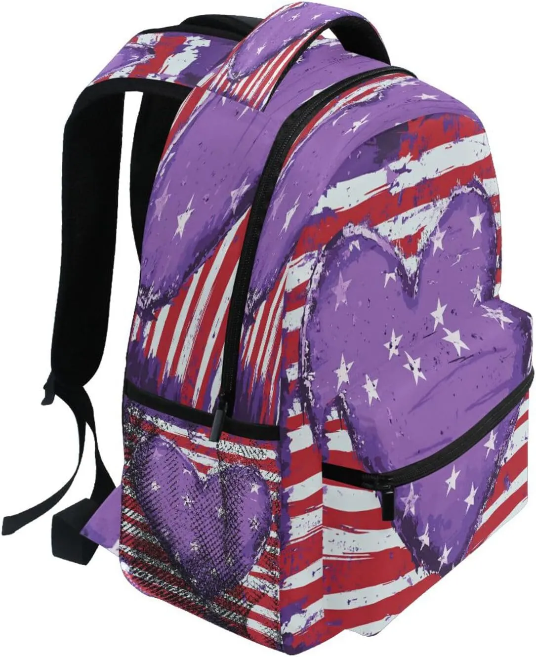 Laptop Backpack for Women Men Waterproof Backpack With Water Bottle Pocket with Chest Strap for Travel Trip Purple Heart Day Army