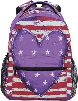 Laptop Backpack for Women Men Waterproof Backpack With Water Bottle Pocket with Chest Strap for Travel Trip Purple Heart Day Army