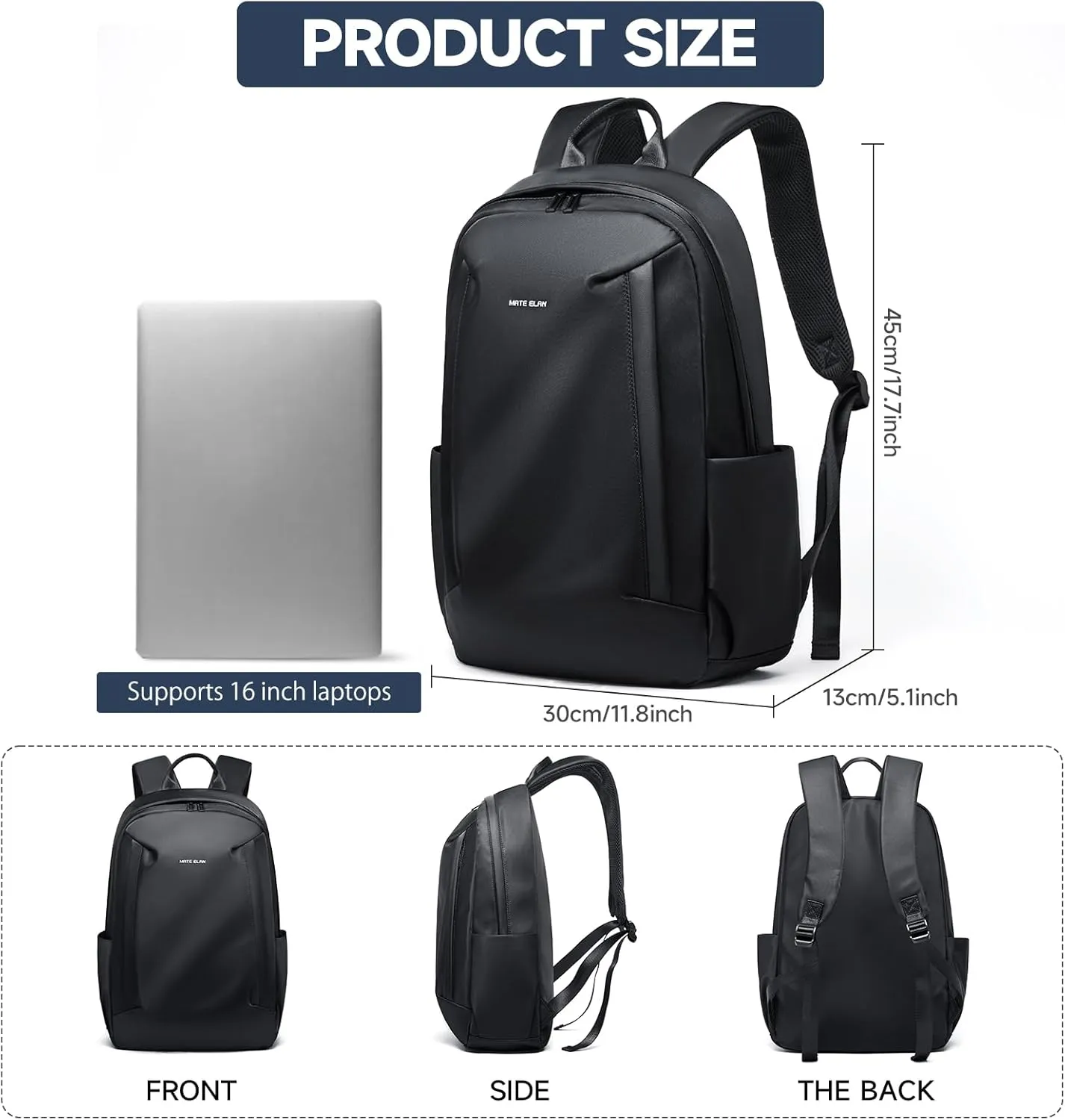 Laptop Backpack Men Waterproof Fit 16-inch Laptop Large Capacity Work Business Office Trend Leisure Sports Travel Hiking Backpack Black