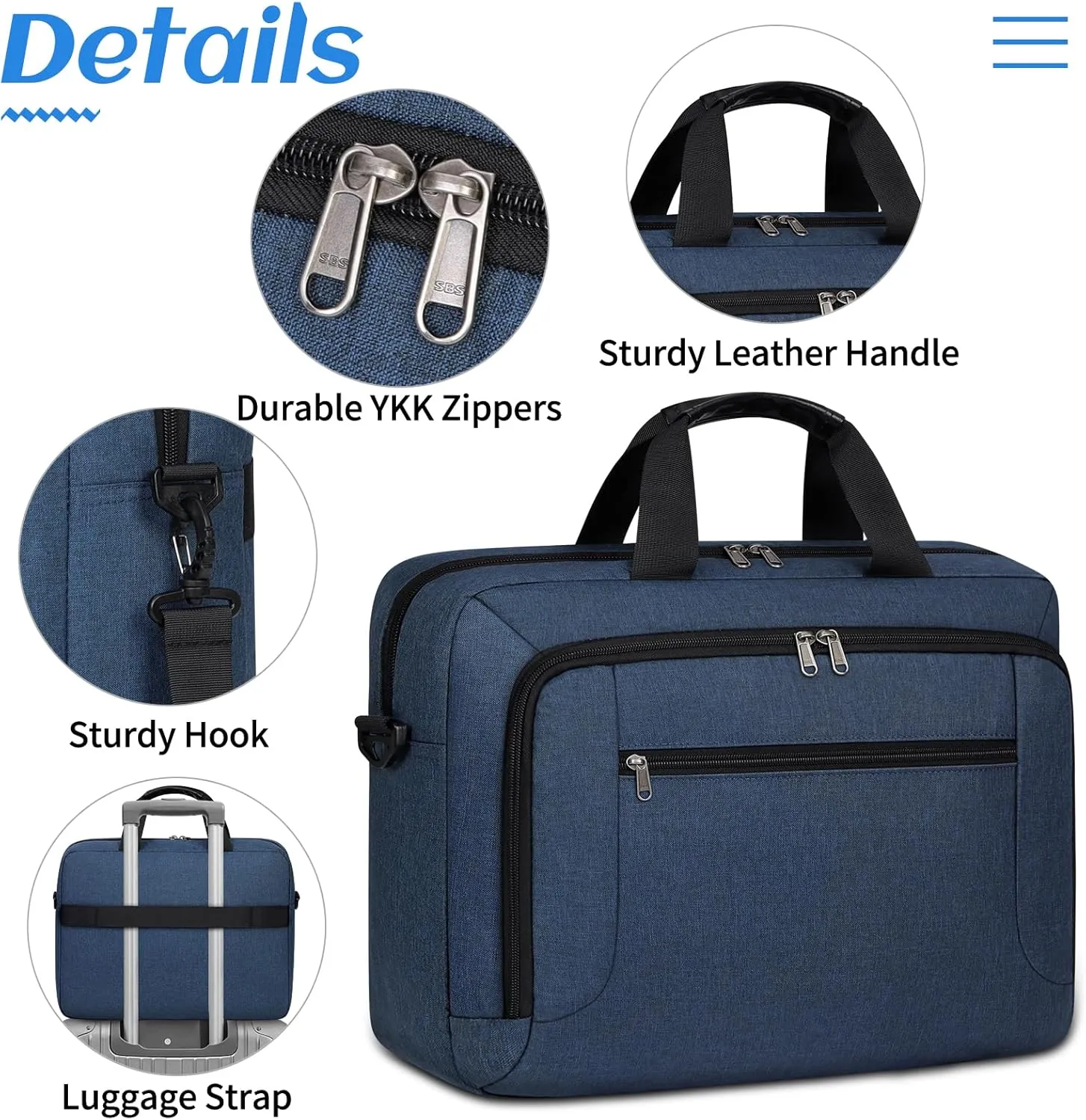 Laptop Bag 15.6 Inch Laptop Briefcase Computer Bag for Men Women Waterproof Business Office Work Large Laptop Case 15.6 Inch Adjustable Shoulder Messenger Bag Blue