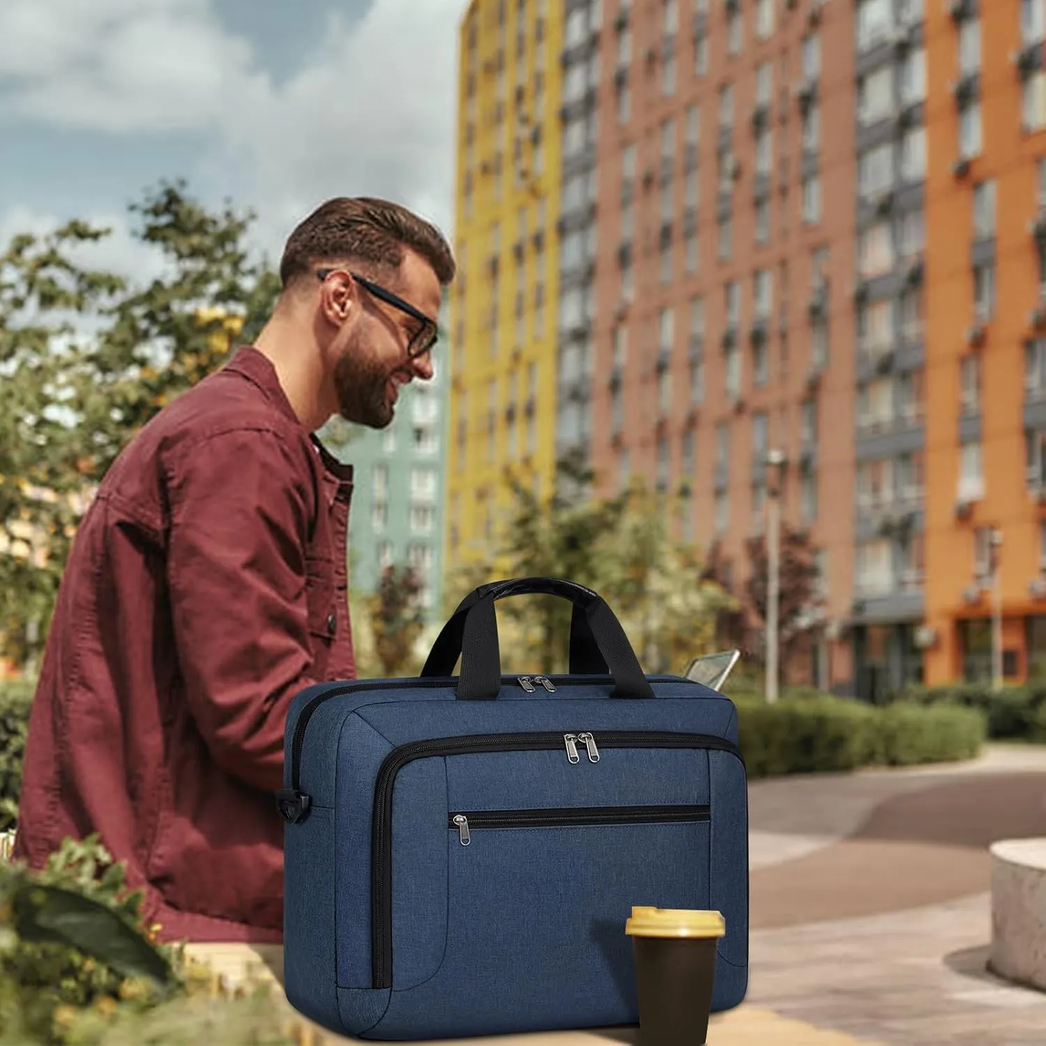 Laptop Bag 15.6 Inch Laptop Briefcase Computer Bag for Men Women Waterproof Business Office Work Large Laptop Case 15.6 Inch Adjustable Shoulder Messenger Bag Blue